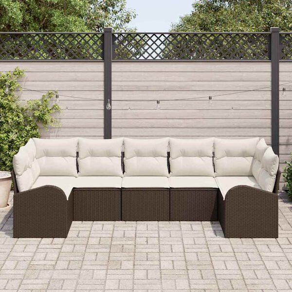 vidaXL Ensemble de canap&eacute; de jardin 7 pcs Marron et blanc polyrotin