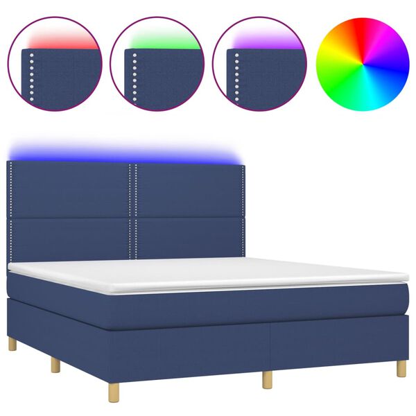 vidaXL Sommier &agrave; lattes de lit et matelas et LED Bleu 180x200 cm Tissu