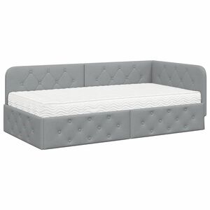 vidaXL Cadre de lit d'angle avec matelas Gris clair 90 x 200 cm tissu