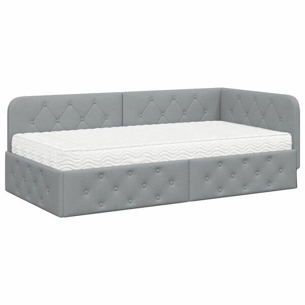 vidaXL Cadre de lit d'angle avec matelas Gris clair 90 x 200 cm tissu