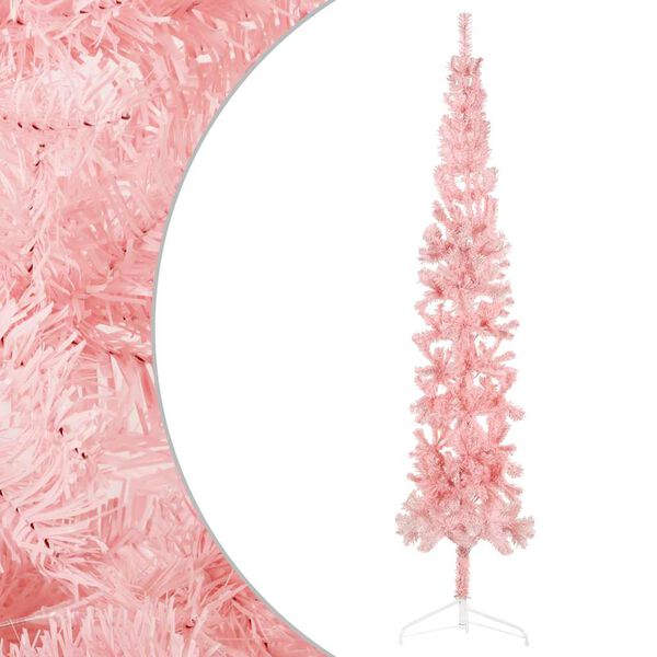 vidaXL Demi sapin de Noël artificiel mince avec support Rose 240 cm