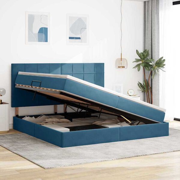 vidaXL Lit avec rangement et matelas Bleu fonc&eacute; 200 x 200 cm Velours