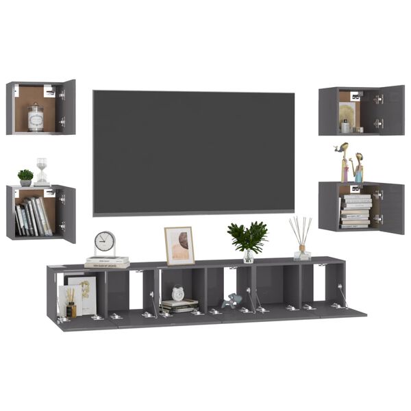vidaXL Ensemble de meubles TV 7 pcs Gris brillant Bois d'ing&eacute;nierie
