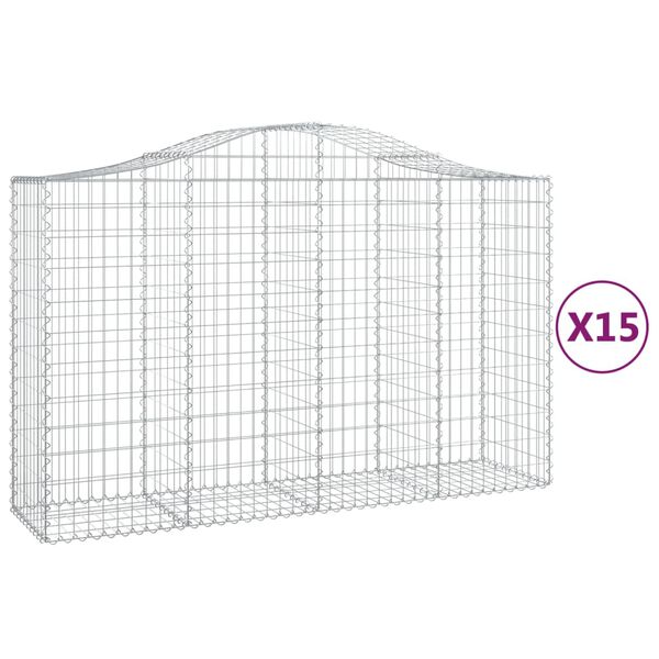 vidaXL Paniers &agrave; gabions arqu&eacute;s 15 pcs 200x50x120/140 cm Fer galvanis&eacute;