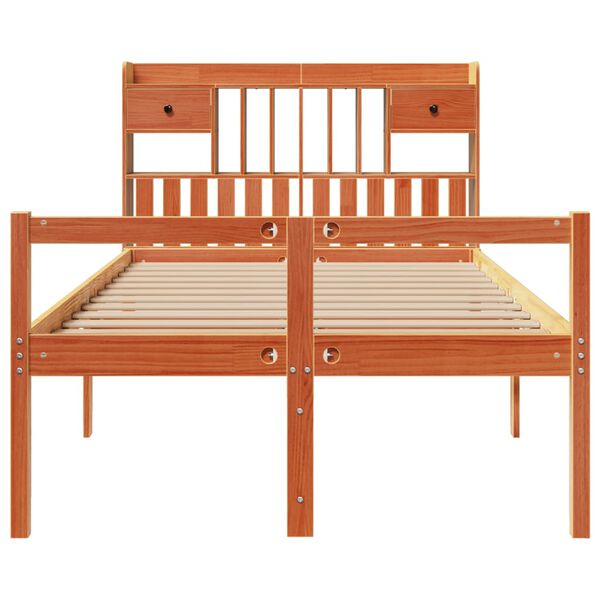 vidaXL Lit bibliothèque sans matelas cire marron 135x190 cm pin massif
