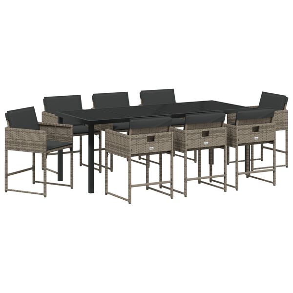 vidaXL Ensemble de salle &agrave; manger pour jardin 9 pcs Gris polyrotin