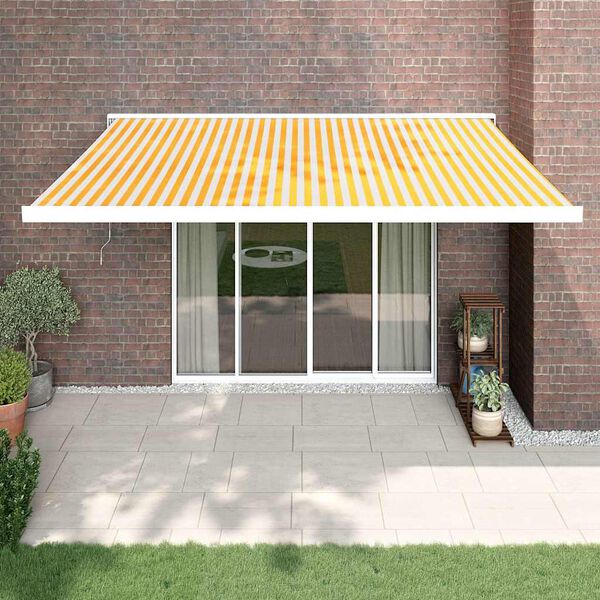 vidaXL Auvent r&eacute;tractable jaune et blanc 4,5x3 m tissu et aluminium