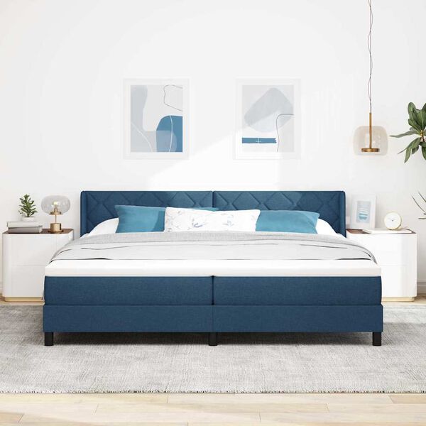 vidaXL Lit &agrave; ressorts avec matelas Bleu 200 x 200 cm Polyester
