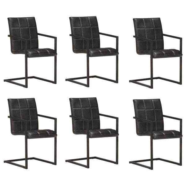 vidaXL Chaises &agrave; manger cantilever lot de 6 noir cuir v&eacute;ritable