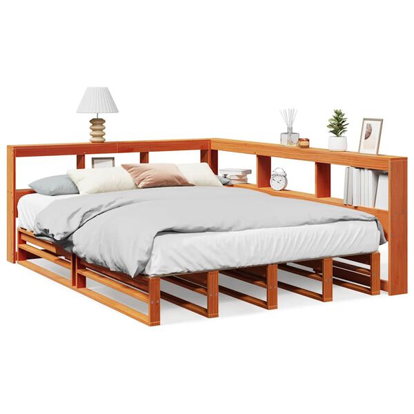 vidaXL Lit biblioth&egrave;que sans matelas cire marron 135x190 cm pin massif