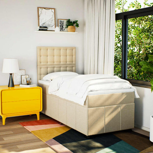 vidaXL Sommier &agrave; lattes de lit avec matelas Cr&egrave;me 90x200 cm Tissu