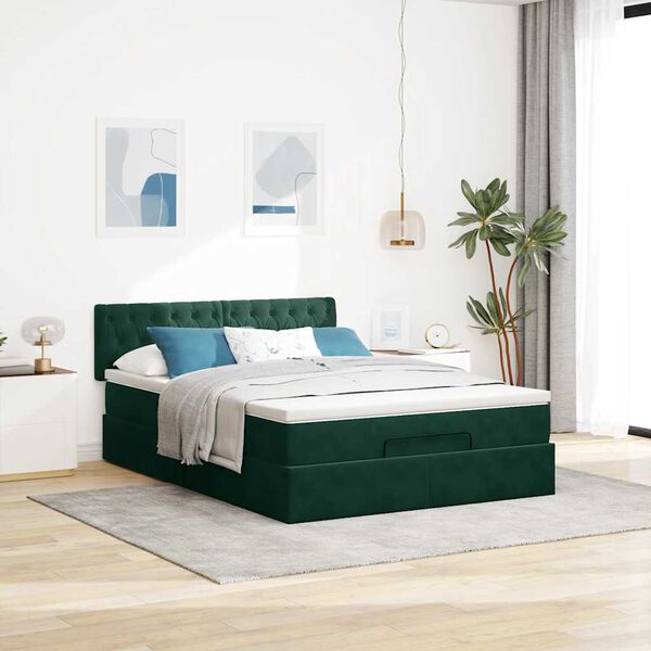 vidaXL Cadre de lit ottoman avec matelas vert fonc&eacute; 140x200 cm velours