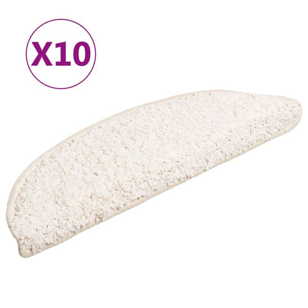 vidaXL Tapis d'escalier 10 pi&egrave;ces 56 x 17 x 3 cm Blanc Demi-rond