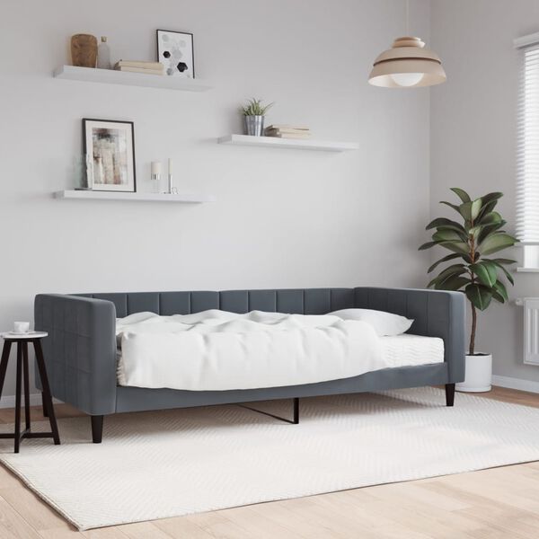vidaXL Lit de jour avec matelas gris fonc&eacute; 90x190 cm velours