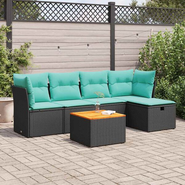 vidaXL Salon de jardin 6 pcs avec coussins noir r&eacute;sine tress&eacute;e