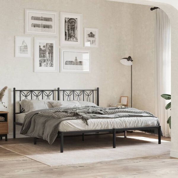 vidaXL Cadre de lit m&eacute;tal sans matelas avec t&ecirc;te de lit noir 183x213cm