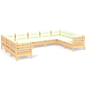 vidaXL Salon de jardin 9 pcs avec coussins cr&egrave;me bois de pin