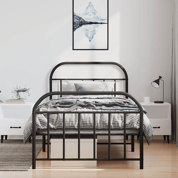 vidaXL Cadre de lit m&eacute;tal sans matelas avec pied de lit noir 100x190cm
