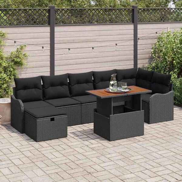 vidaXL Ensemble de canap&eacute; de jardin 8 pcs Noir Poly rotin