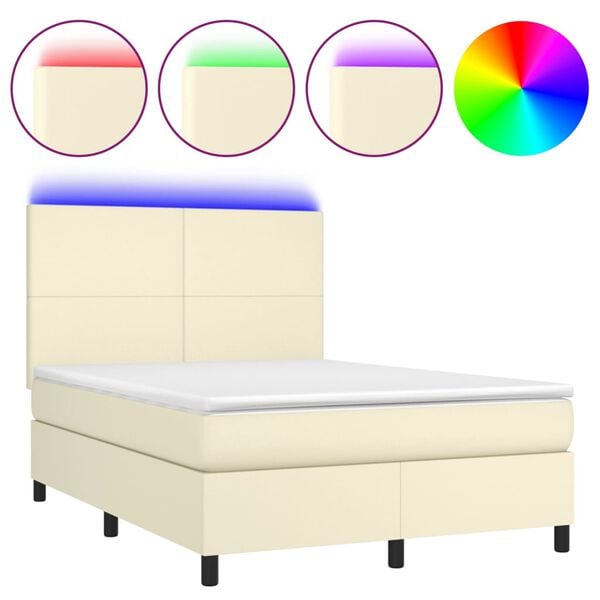 vidaXL Sommier &agrave; lattes de lit avec matelas et LED Cr&egrave;me 140x190 cm