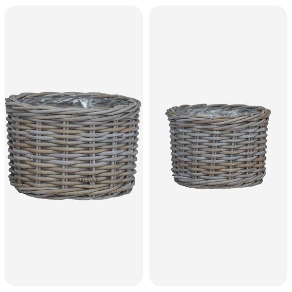 vidaXL Panier &agrave; plantes avec stockage 2 pcs Gris Rattan Kubu