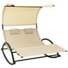 vidaXL Chaise longue double avec auvent Textil&egrave;ne Cr&egrave;me