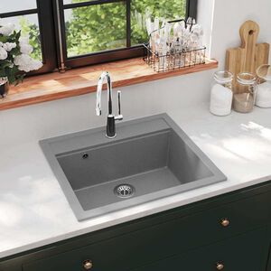vidaXL &Eacute;vier de cuisine en granit Bac unique Gris