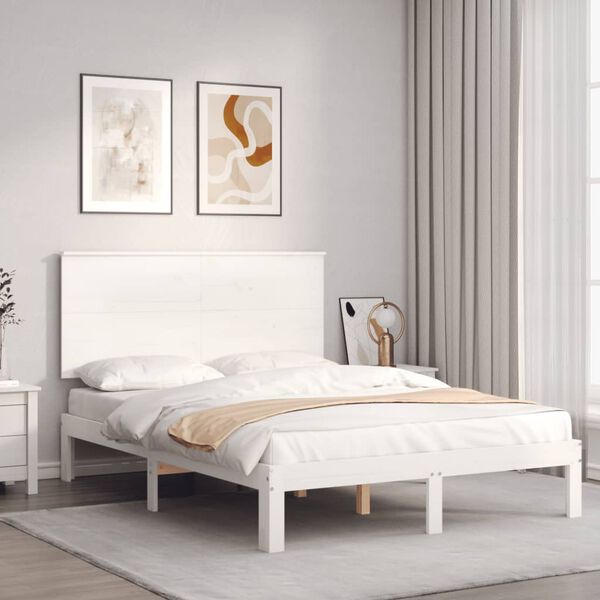 vidaXL Cadre de lit sans matelas blanc bois de pin massif