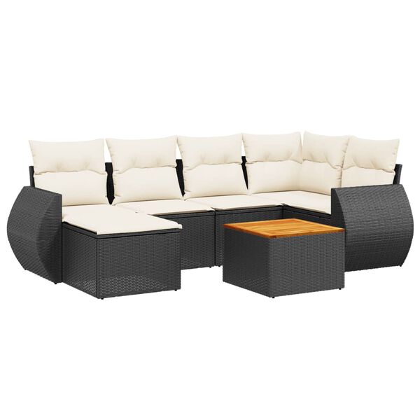 vidaXL Salon de jardin 7 pcs avec coussins noir r&eacute;sine tress&eacute;e