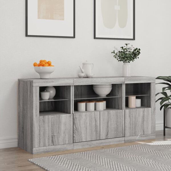 vidaXL Buffet avec lumi&egrave;res LED sonoma gris 142,5x37x67 cm
