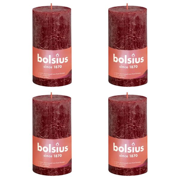 Bolsius Bougies pilier rustiques Shine 4 pcs 130x68 mm Rouge velours