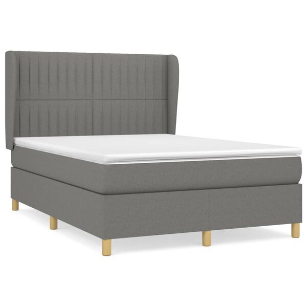 vidaXL Sommier &agrave; lattes de lit avec matelas Gris fonc&eacute; 140x200cm Tissu