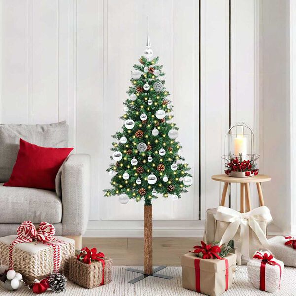 vidaXL Sapin de No&euml;l mince Vert 150 cm PVC et bois de pin massif