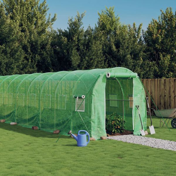 vidaXL Serre avec cadre en acier vert 32 m&sup2; 16x2x2 m