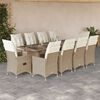 vidaXL Ensemble de bistro de jardin 11 pcs coussins beige poly rotin