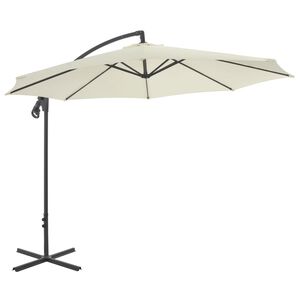 vidaXL Parasol de jardin en porte-&agrave;-faux avec poteau en acier sable