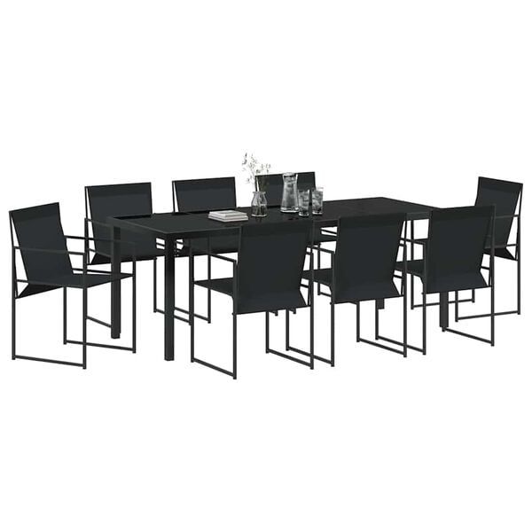 vidaXL Ensemble de salle &agrave; manger pour jardin 9 pcs Noir