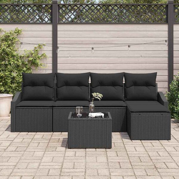 vidaXL Ensemble de Canapés avec coussin 6 pcs Noir polyrotin