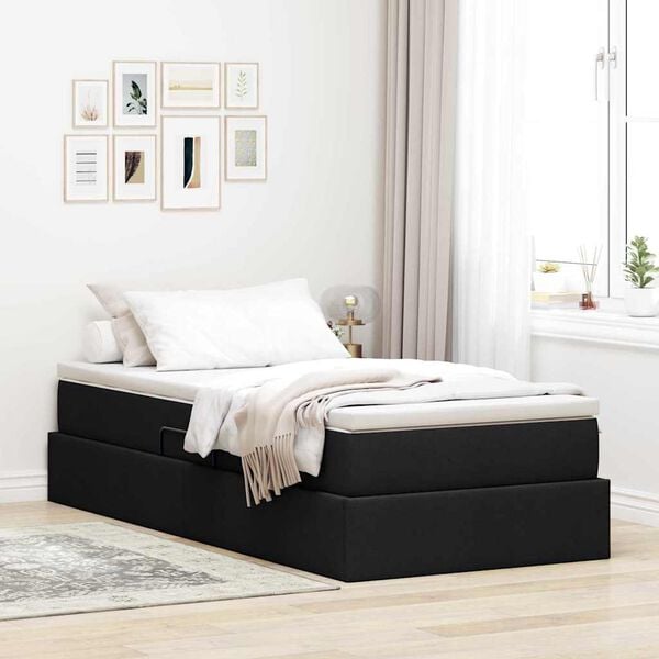 vidaXL Lit avec rangement et matelas Noir 90 x 190 cm Polyester