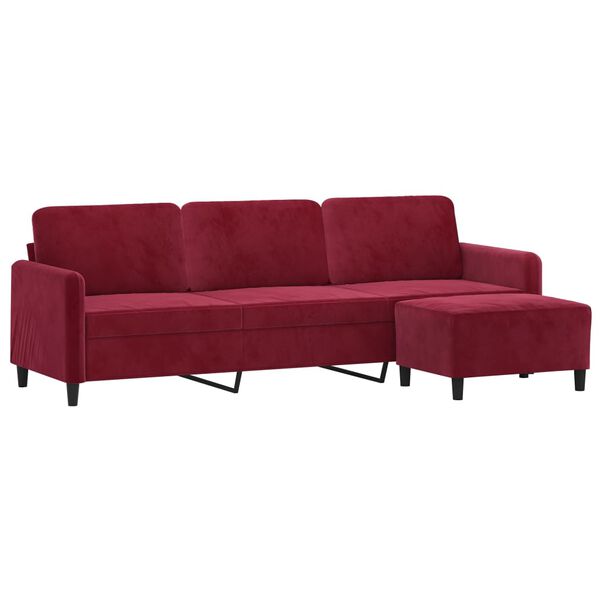 vidaXL Canap&eacute; &agrave; 3 places et repose-pieds Rouge bordeaux 210 cm Velours