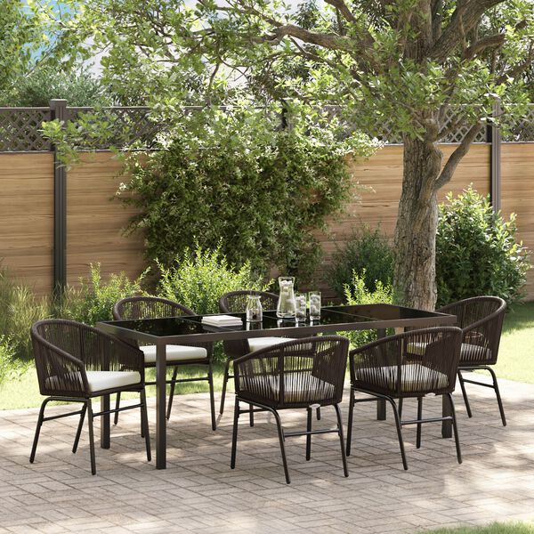 vidaXL Ensemble de salle &agrave; manger pour jardin 7 pcs Marron