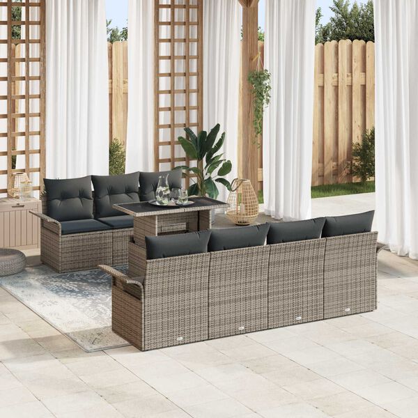 vidaXL Ensemble de canap&eacute; de jardin 8 pcs Gris Poly Rattan