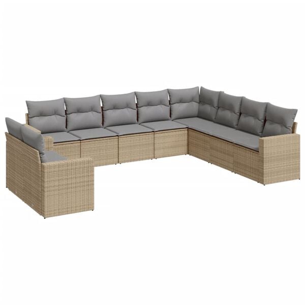 vidaXL Salon de jardin avec coussins 10 pcs beige r&eacute;sine tress&eacute;e