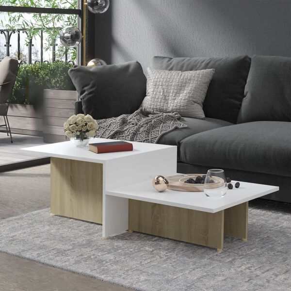 vidaXL Table basse Chêne sonoma blanc 111,5x50x33 cm Bois d'ingénierie