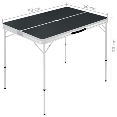 vidaXL Table de camping pliable avec 2 bancs Aluminium Gris