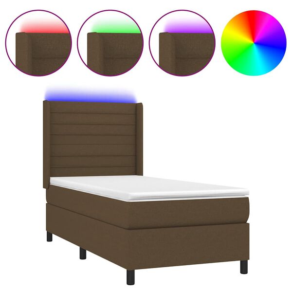 vidaXL Sommier &agrave; lattes de lit matelas LED Marron fonc&eacute; 90x200cm Tissu