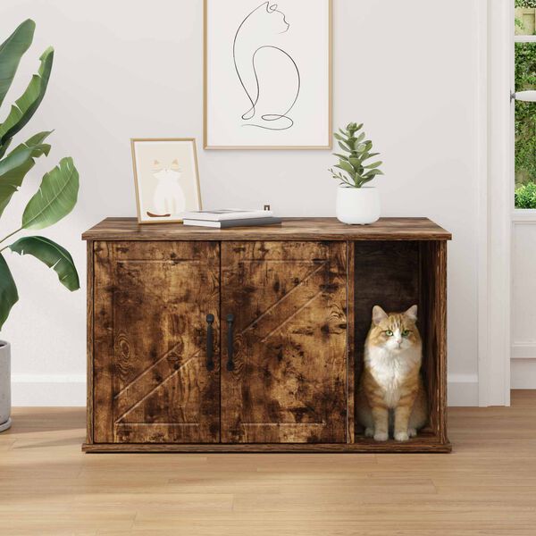 vidaXL Maison pour chat Ch&ecirc;ne fum&eacute; 85 x 55 x 50 cm Bois d'ing&eacute;nierie