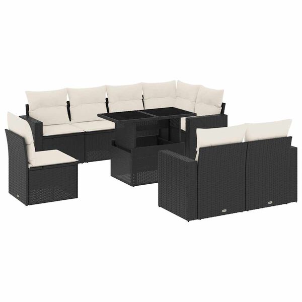 vidaXL Salon de jardin 9 pcs avec coussins noir résine tressée