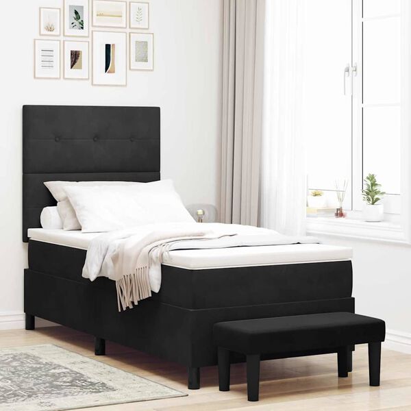 vidaXL Lit &agrave; ressorts avec matelas Noir 80 x 200 cm Velours