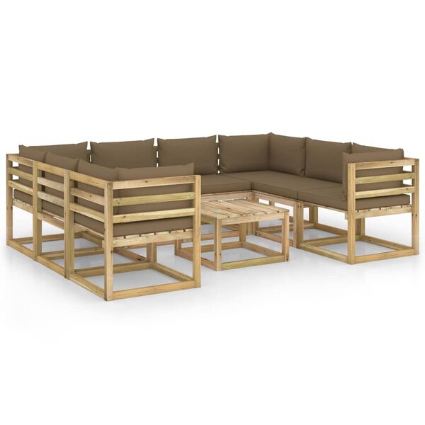 vidaXL Salon de jardin 9 pcs avec coussins bois de pin impr&eacute;gn&eacute;